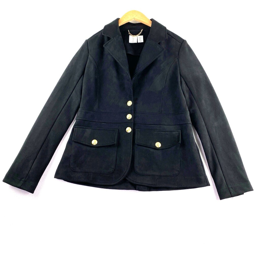 Joie Womens Small Blazer Black Textured Knit Military Gold Crest Anchor Buttons